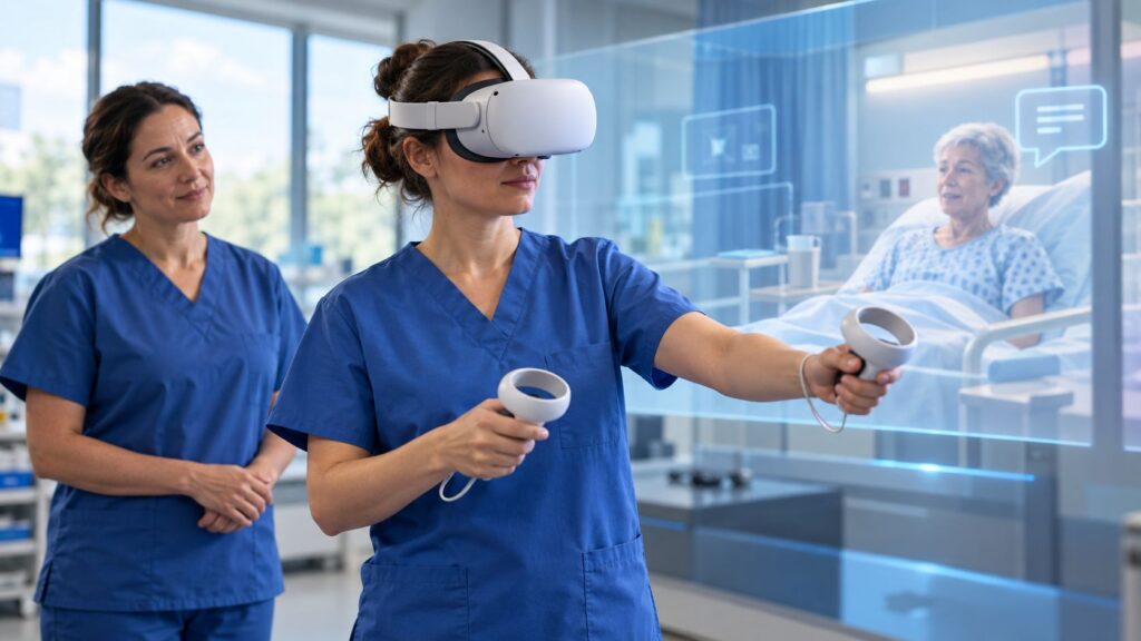 What is passthrough on a VR headset, and when is it useful for training?